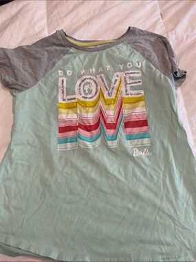 Barbie Mint Green and Gray Raglan 'LOVE' Graphic Tee